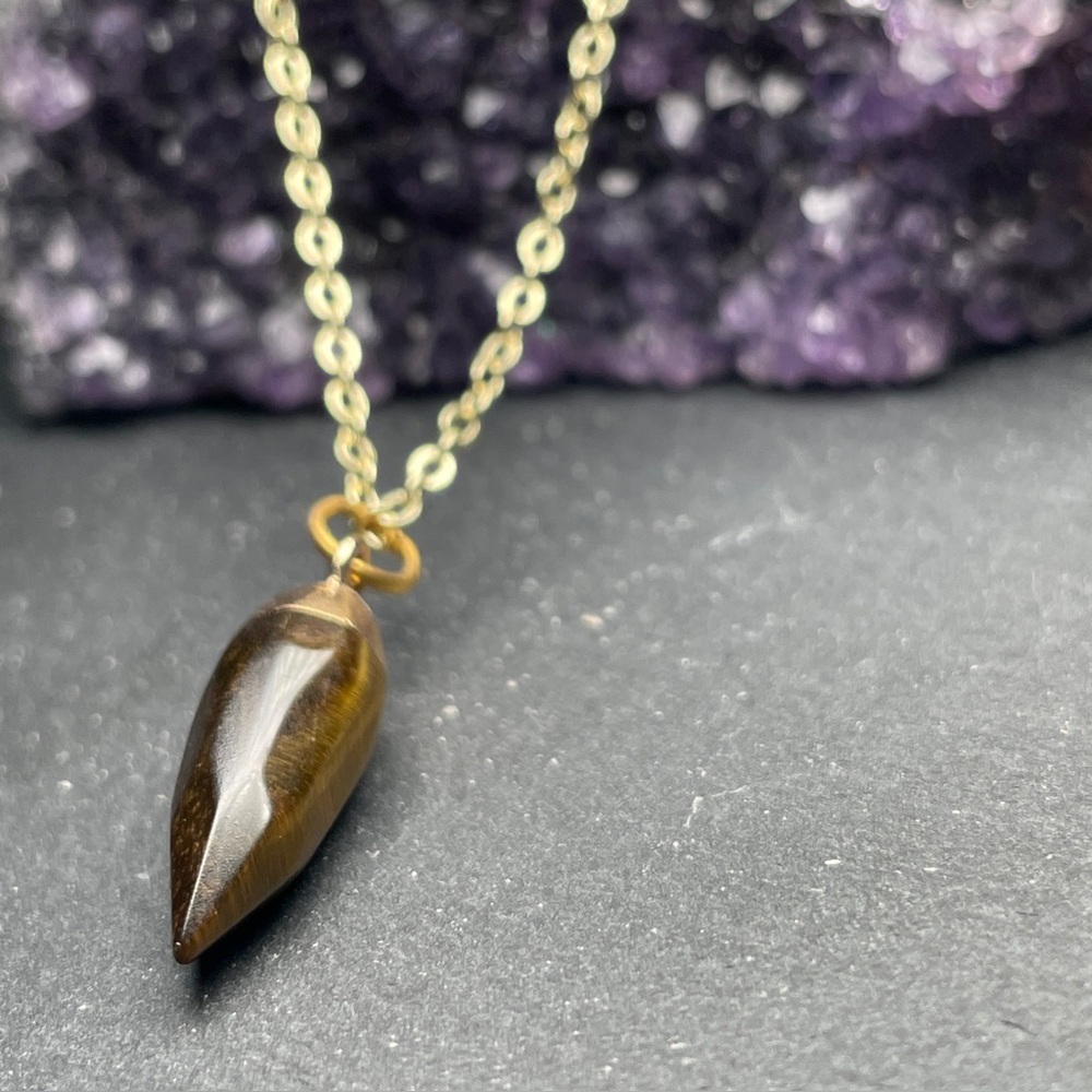 Genuine Yellow Tiger’s Eye Gold Plated Pendant Necklace - Picture 7 of 14